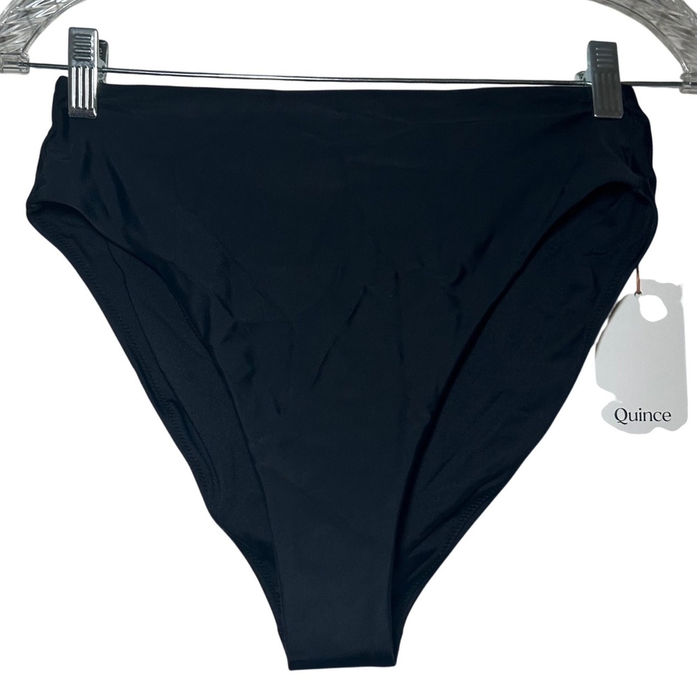 NWT Quince Italian High-Rise High-Leg Bikini Bottom black women's large
